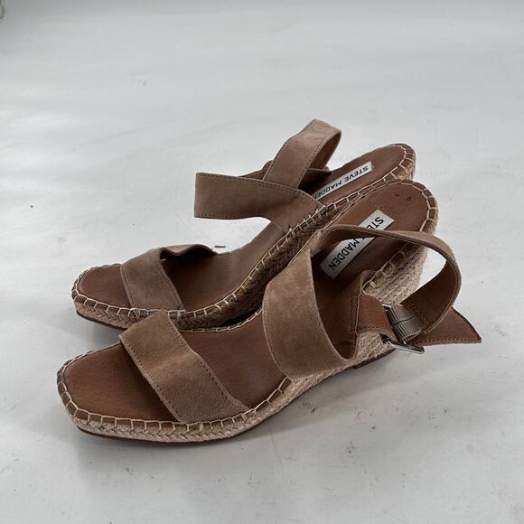 STEVE Madden Uri Espadrille Wedge Sandals 10 Tan Suede NWOT Heels Travel Resort - Picture 6 of 7